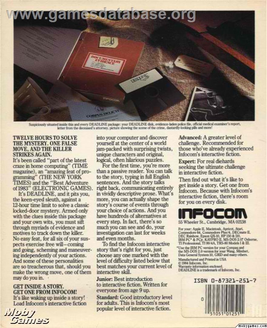Deadline - Microsoft DOS - Artwork - Box Back