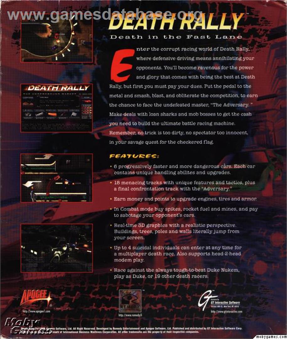Death Rally - Microsoft DOS - Artwork - Box Back