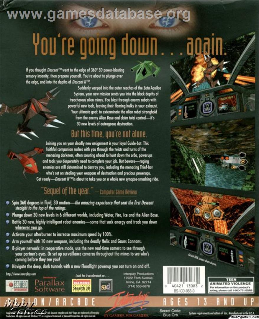 Descent 2 Vertigo Series - Microsoft DOS - Artwork - Box Back