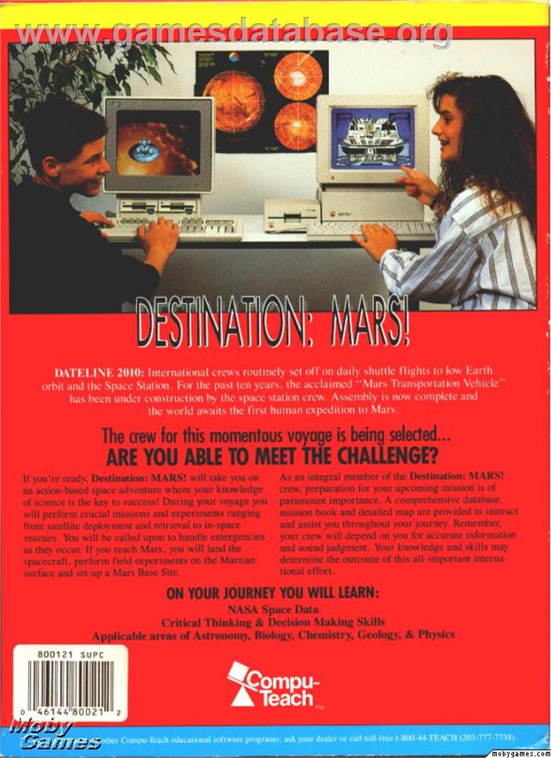 Destination Mars! - Microsoft DOS - Artwork - Box Back