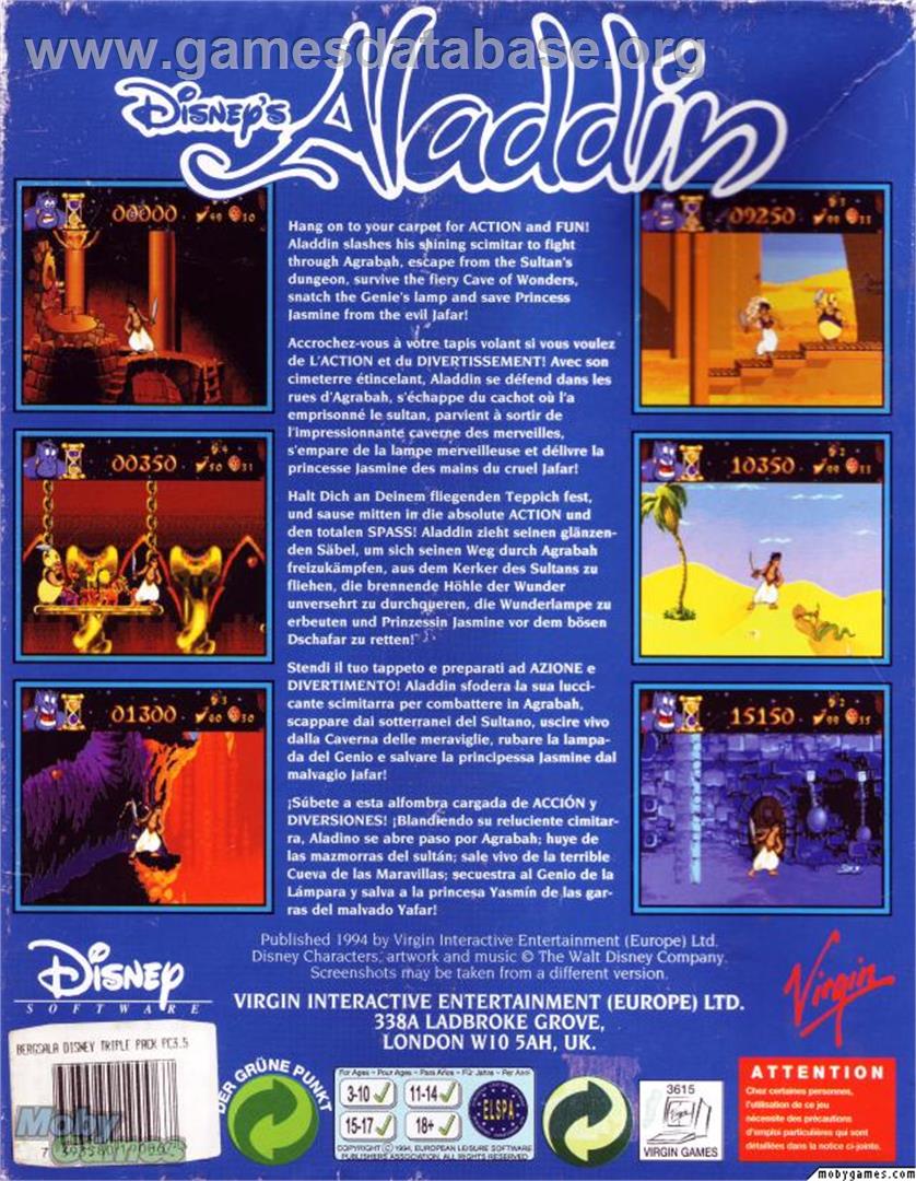 Disney's Aladdin - Microsoft DOS - Artwork - Box Back
