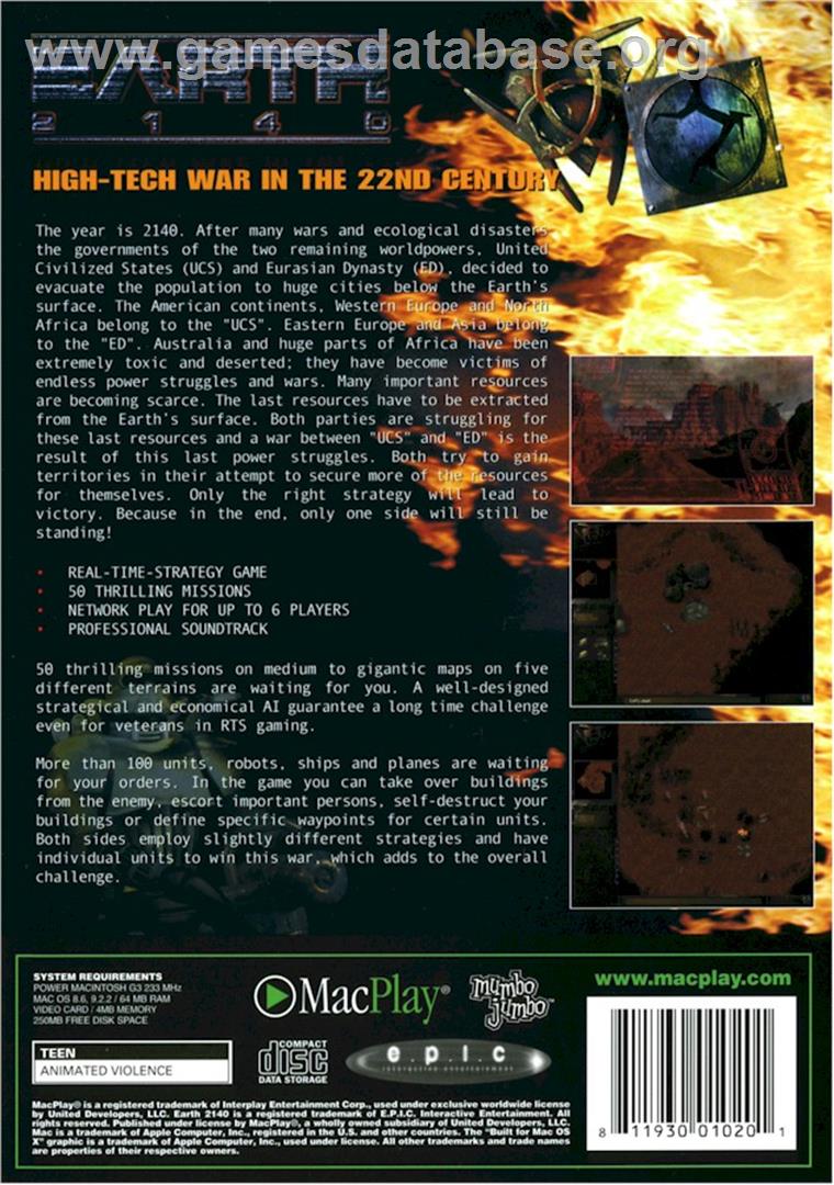 Earth 2140 - Microsoft DOS - Artwork - Box Back