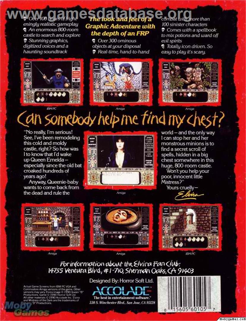 Elvira - Microsoft DOS - Artwork - Box Back