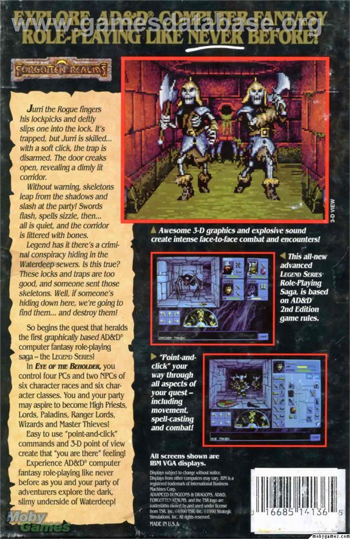 Eye Of The Beholder - Microsoft DOS - Artwork - Box Back