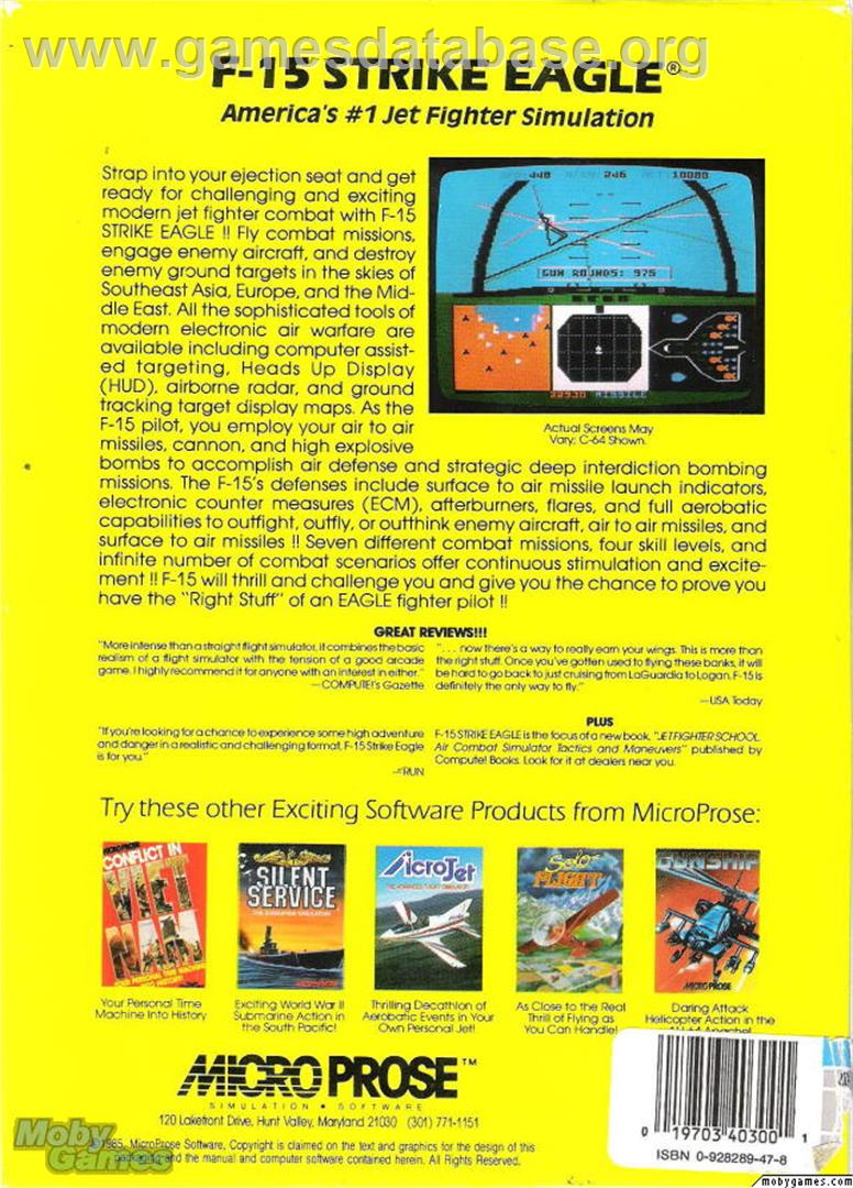 F-15 Strike Eagle - Microsoft DOS - Artwork - Box Back