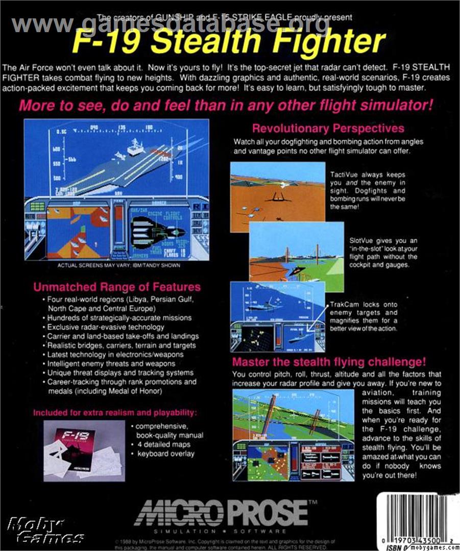 F-19 Stealth Fighter - Microsoft DOS - Artwork - Box Back