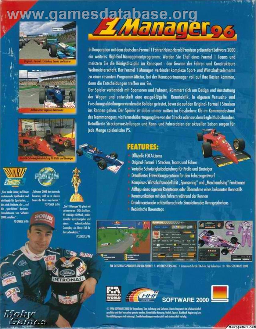 F1 Manager 96 - Microsoft DOS - Artwork - Box Back