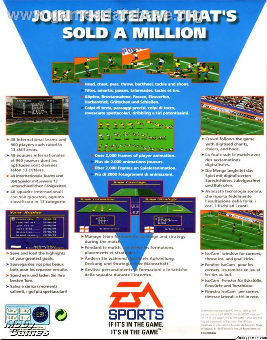 FIFA International Soccer - Microsoft DOS - Artwork - Box Back