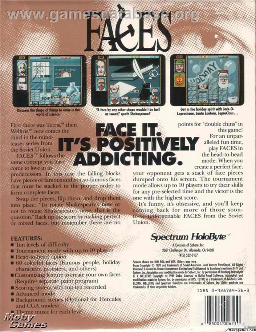 Faces ...tris 3 - Microsoft DOS - Artwork - Box Back