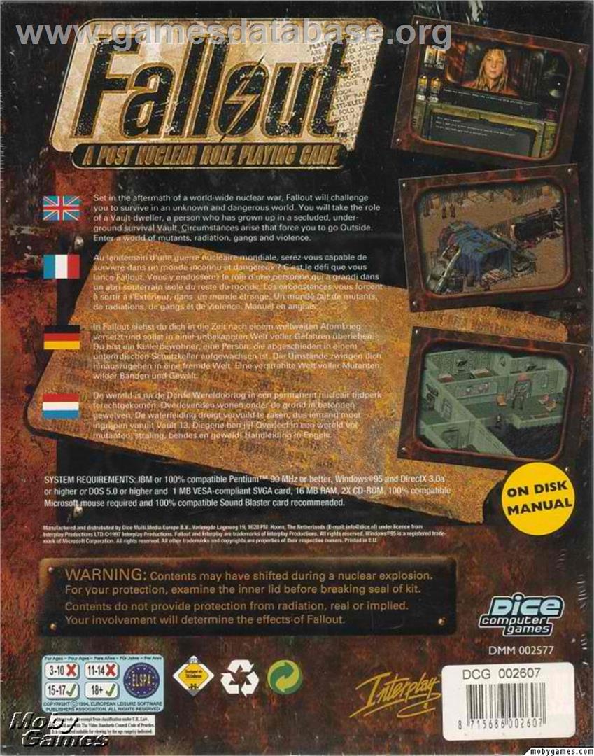 Fallout (1991) - Microsoft DOS - Artwork - Box Back