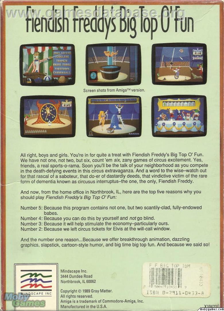 Fiendish Freddy's Big Top O' Fun - Microsoft DOS - Artwork - Box Back