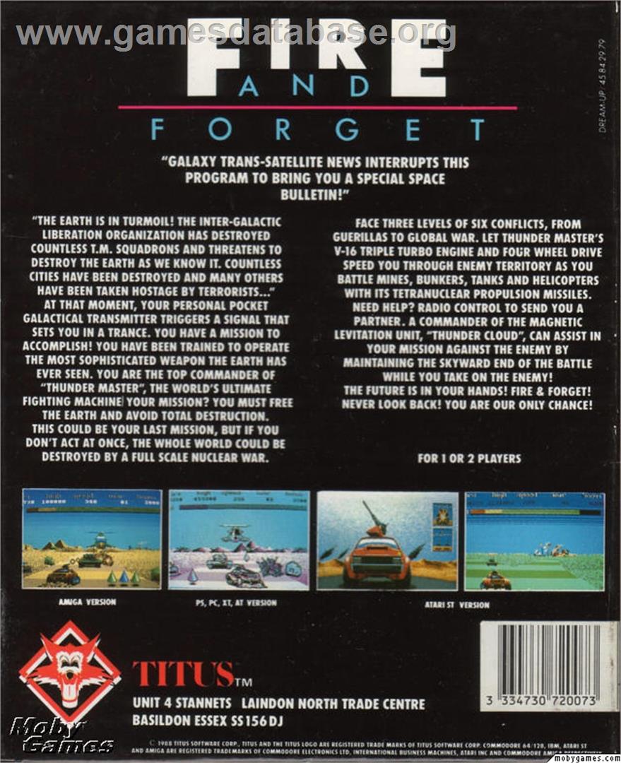 Fire and Forget - Microsoft DOS - Artwork - Box Back