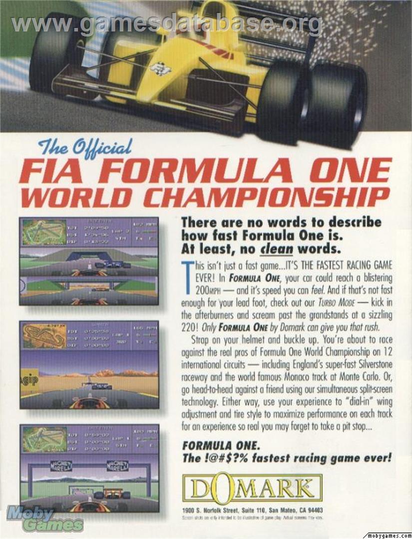 Formula One - Microsoft DOS - Artwork - Box Back