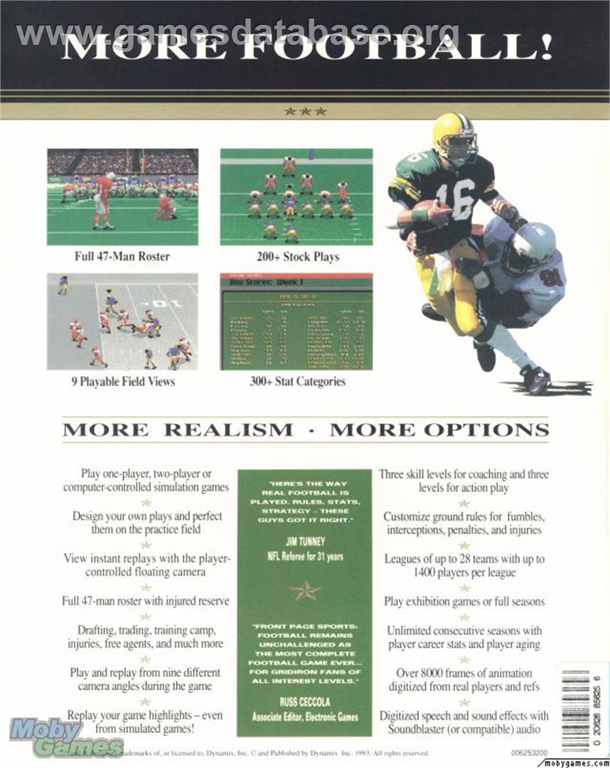 Front Page Sports Football - Microsoft DOS - Artwork - Box Back