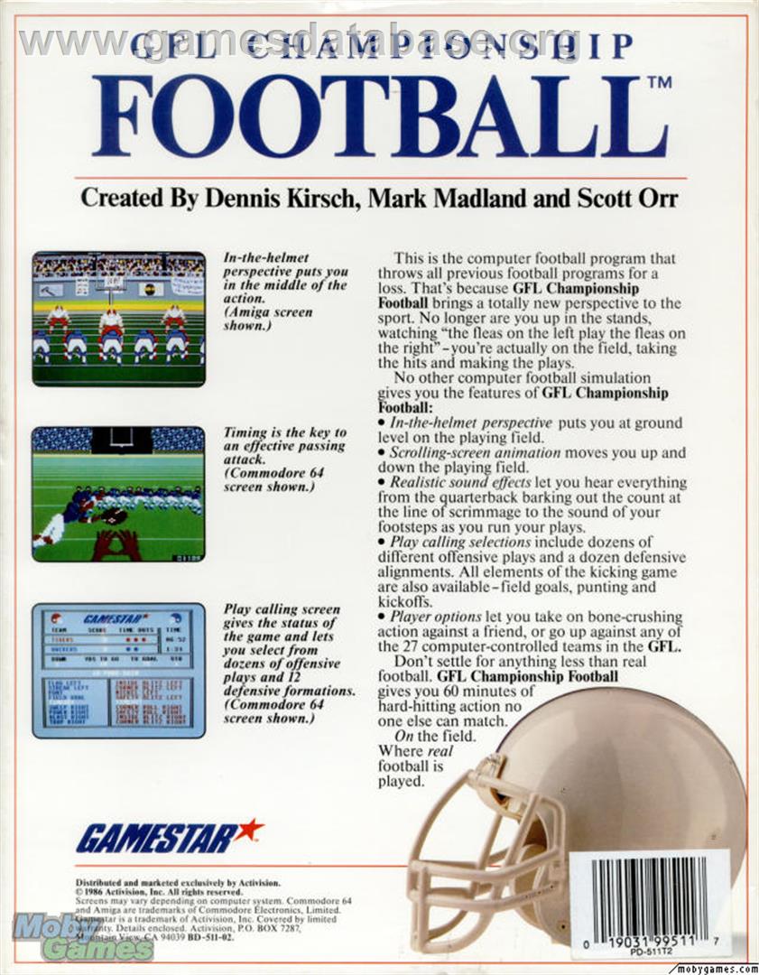 GFL Championship Football - Microsoft DOS - Artwork - Box Back