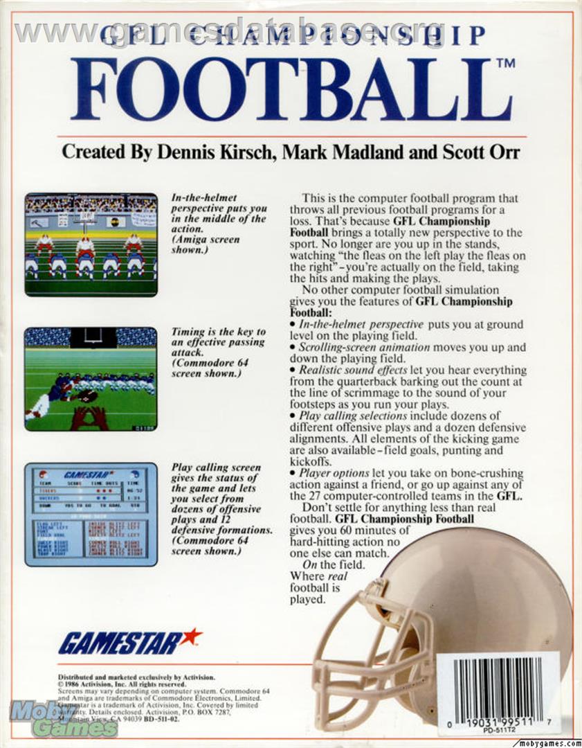 Gfl Championship Football - Microsoft DOS - Artwork - Box Back
