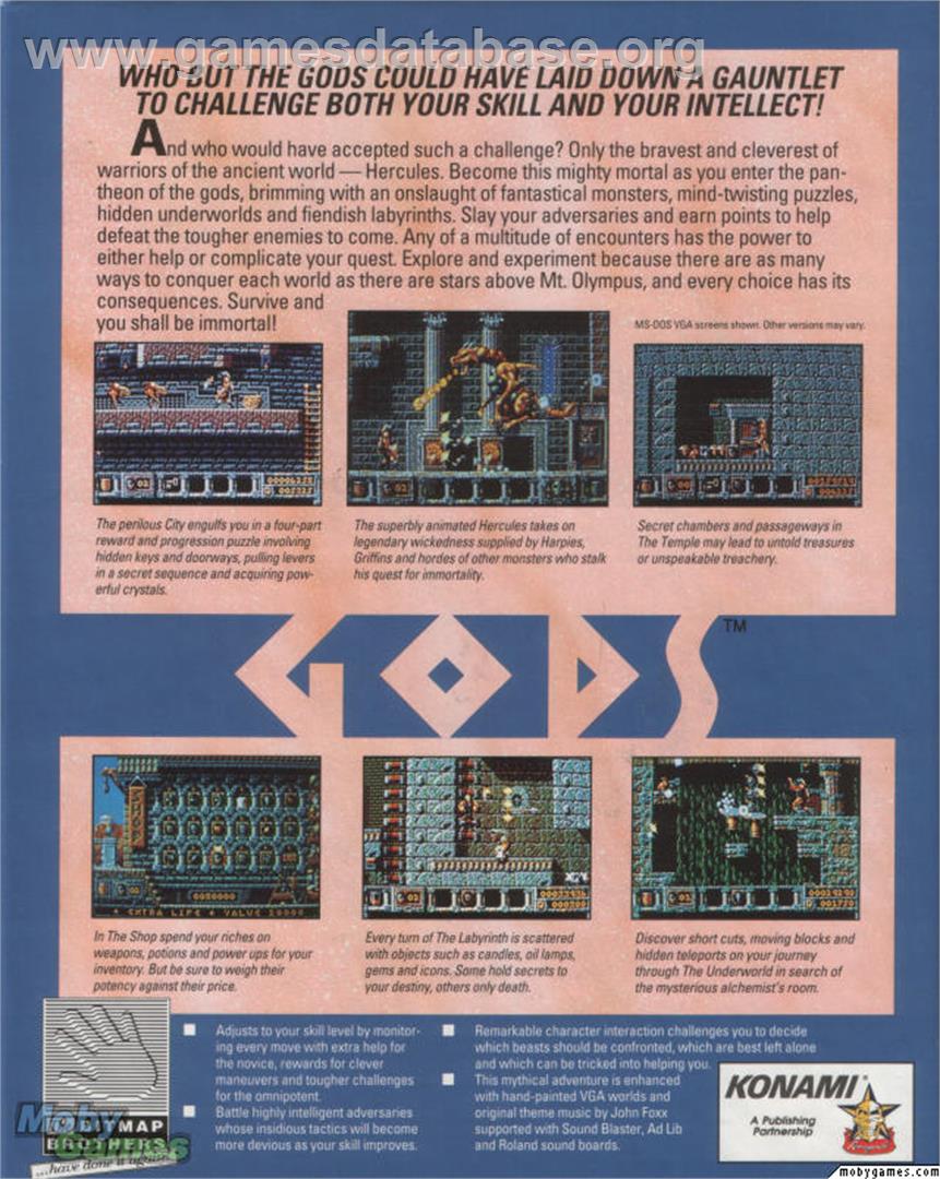 Gods - Microsoft DOS - Artwork - Box Back