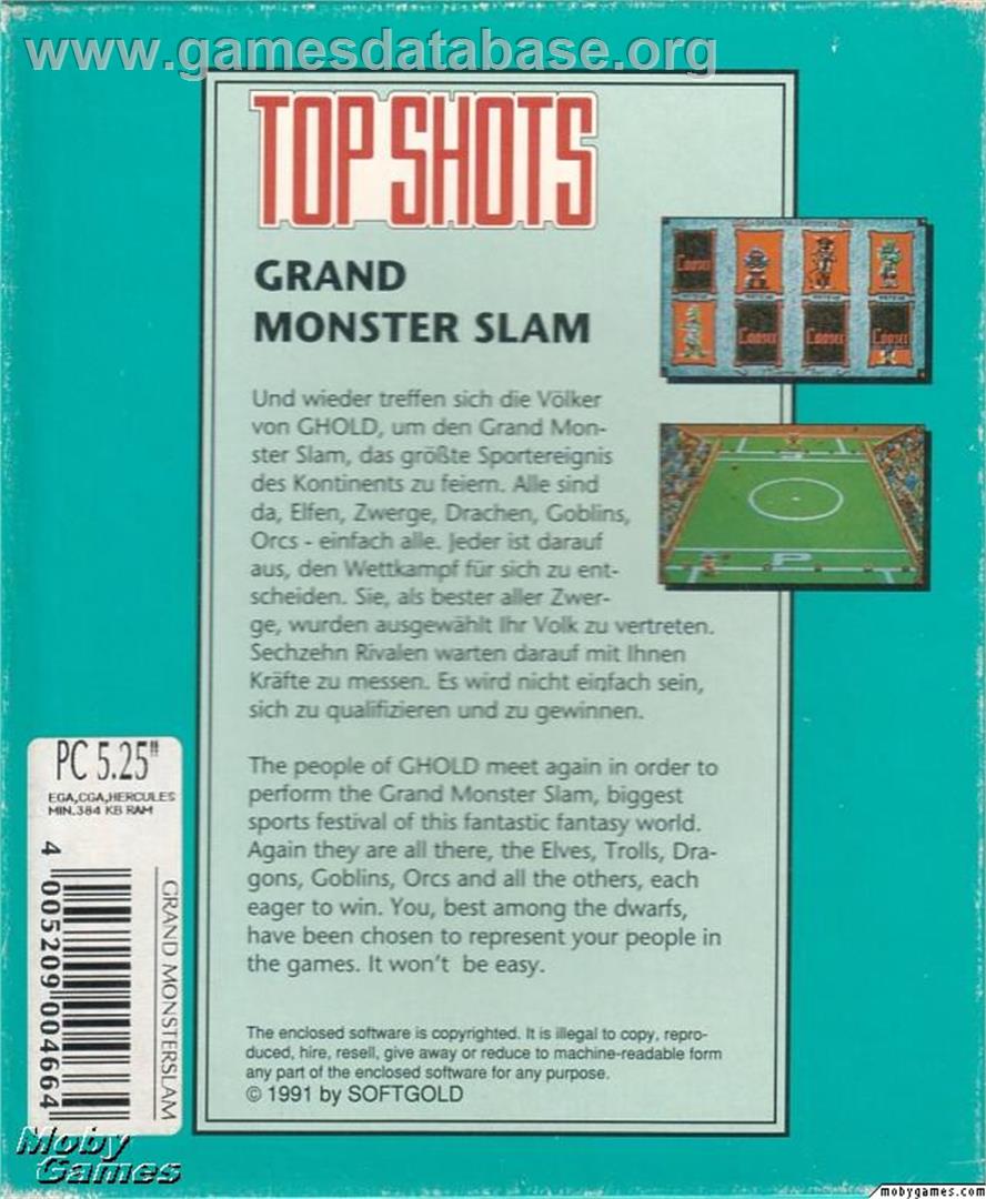 Grand Monster Slam - Microsoft DOS - Artwork - Box Back