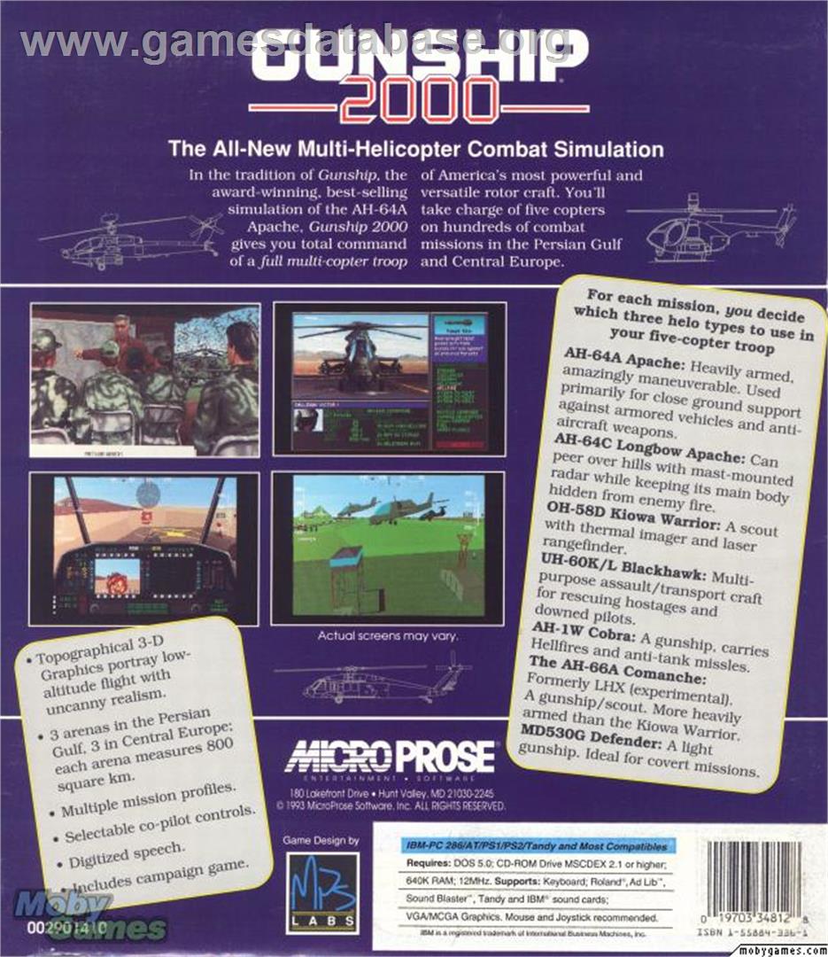 Gunship 2000 - Microsoft DOS - Artwork - Box Back