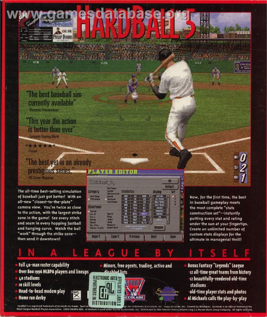 HardBall 5 - Microsoft DOS - Artwork - Box Back