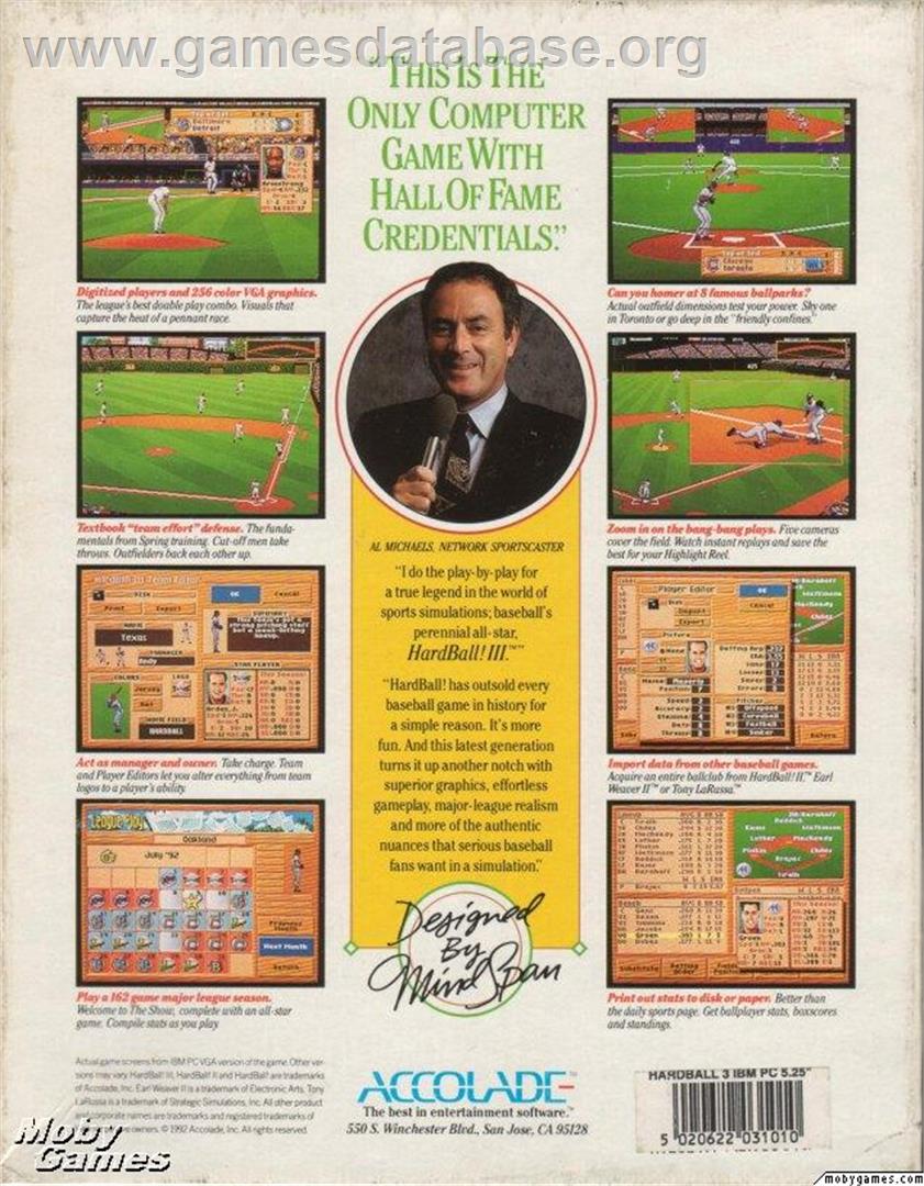 Hardball 3 - Microsoft DOS - Artwork - Box Back
