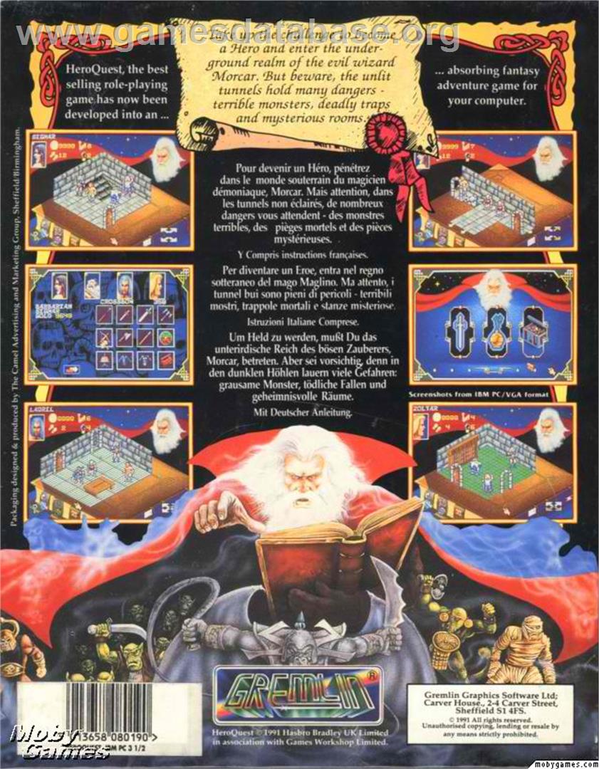 HeroQuest - Microsoft DOS - Artwork - Box Back