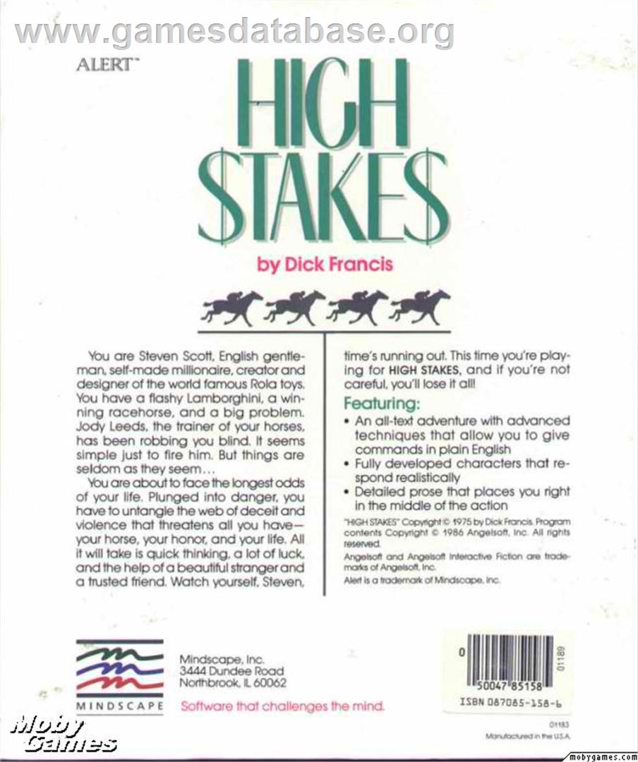 High Stakes - Microsoft DOS - Artwork - Box Back