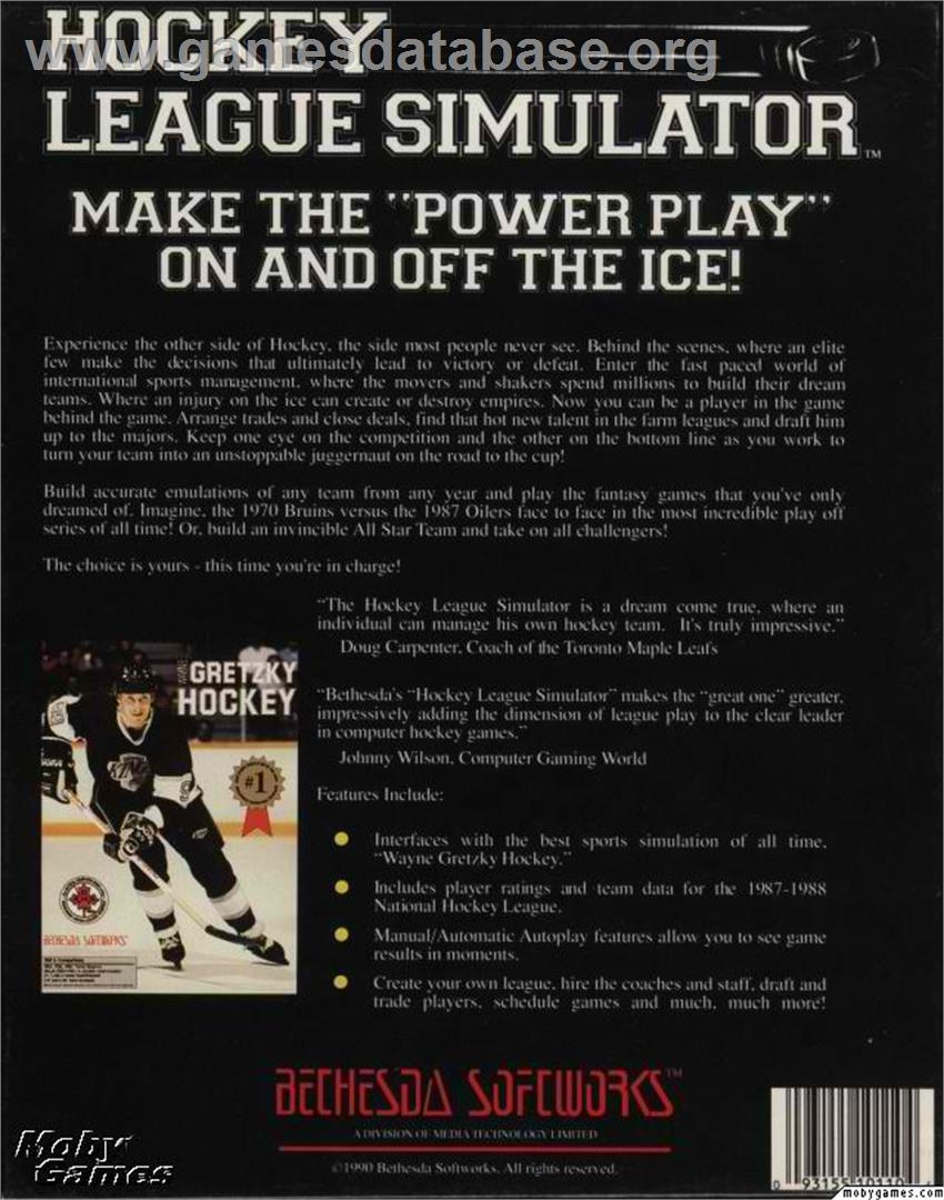 Hockey League Simulator - Microsoft DOS - Artwork - Box Back