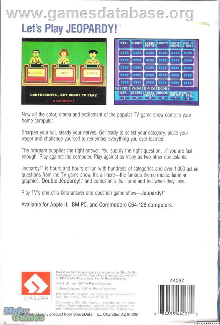 Jeopardy! (Gametek) - Microsoft DOS - Artwork - Box Back