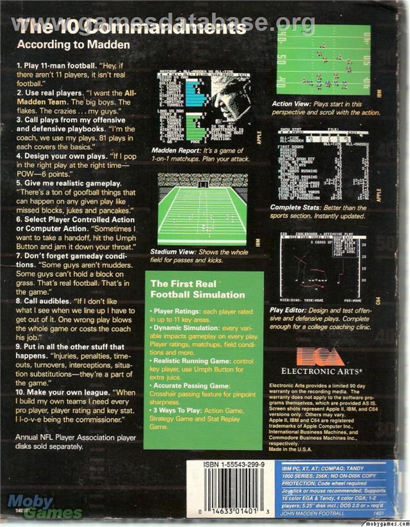 John Madden Football - Microsoft DOS - Artwork - Box Back