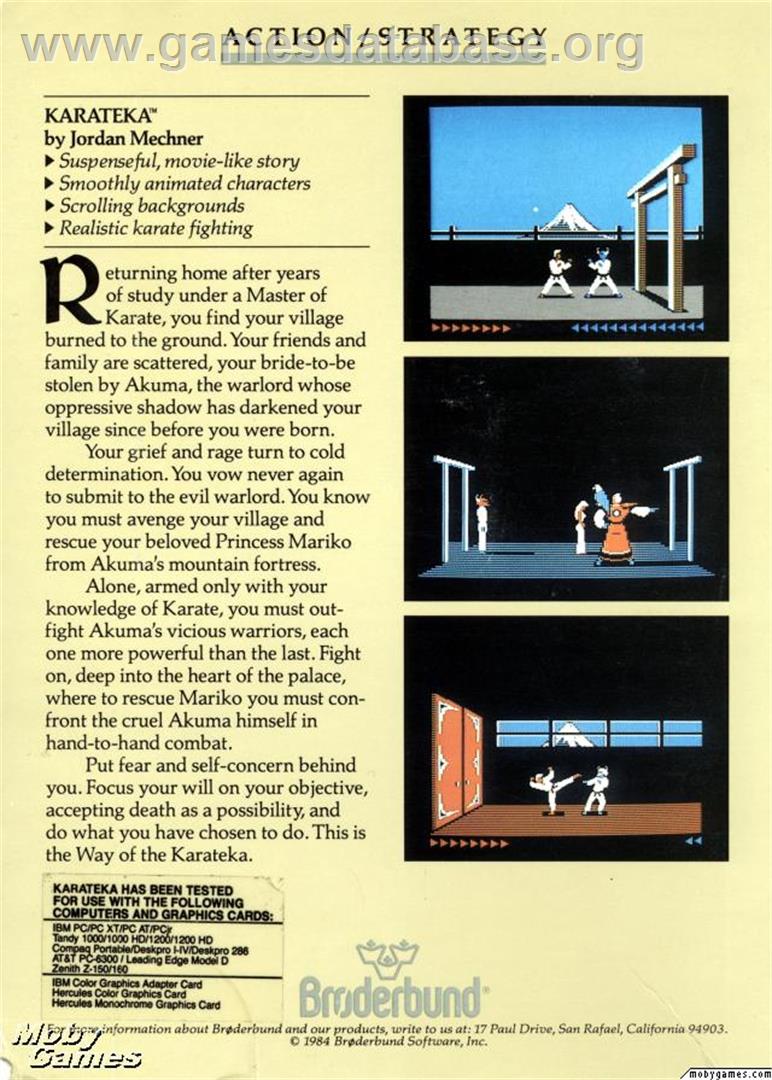 Karateka - Microsoft DOS - Artwork - Box Back