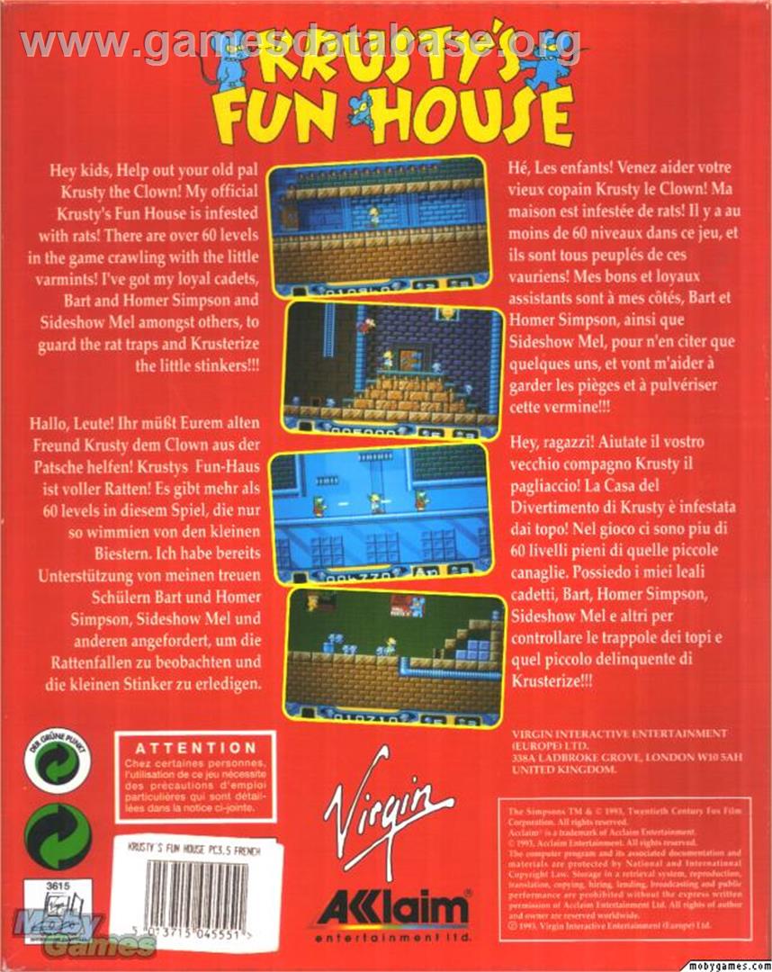 Krusty's Fun House - Microsoft DOS - Artwork - Box Back