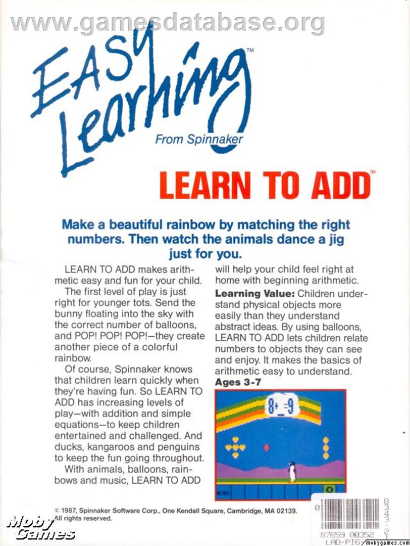 Learn to Add - Microsoft DOS - Artwork - Box Back