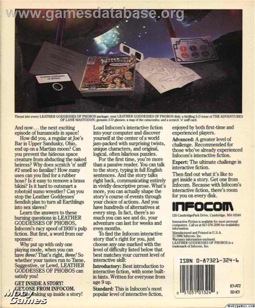 Leather Goddesses of Phobos - Microsoft DOS - Artwork - Box Back