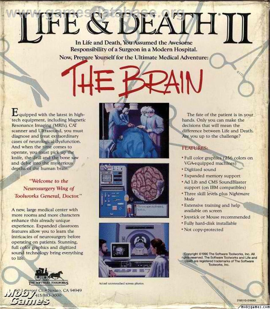 Life & Death 2 - The Brain - Microsoft DOS - Artwork - Box Back