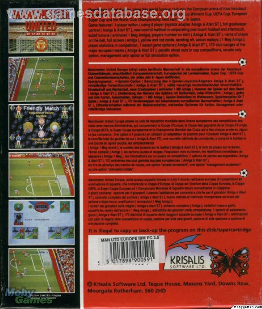 Manchester United Europe - Microsoft DOS - Artwork - Box Back