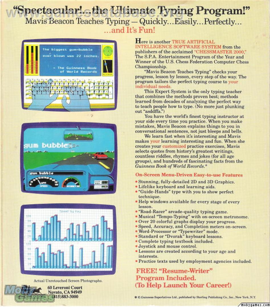 Mavis Beacon Teaches Typing! - Microsoft DOS - Artwork - Box Back