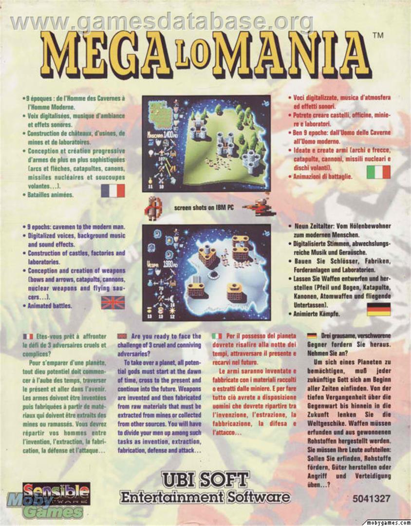 Mega Lo Mania - Microsoft DOS - Artwork - Box Back