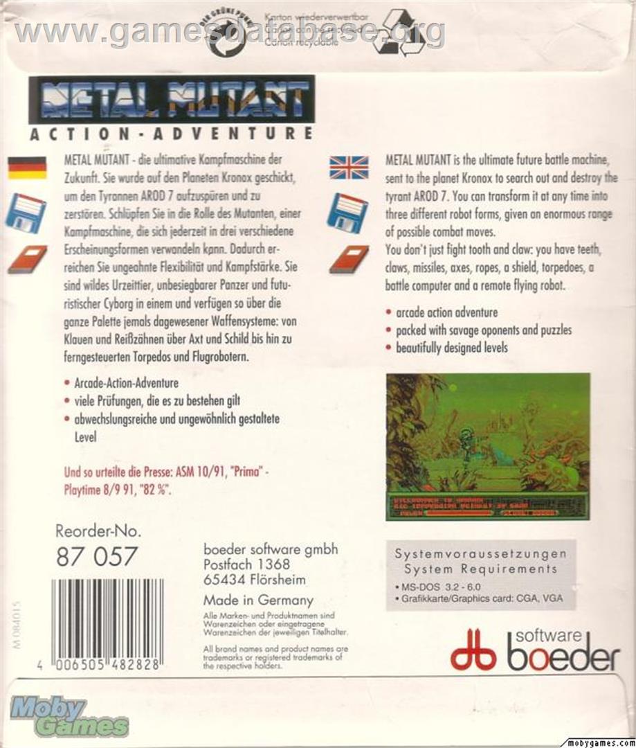 Metal Mutant - Microsoft DOS - Artwork - Box Back