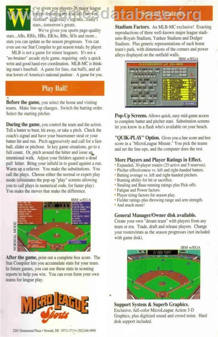 MicroLeague Baseball - Microsoft DOS - Artwork - Box Back
