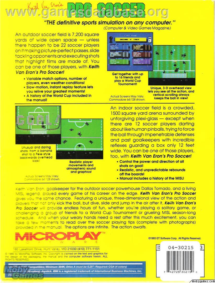 Microprose Pro Soccer - Microsoft DOS - Artwork - Box Back