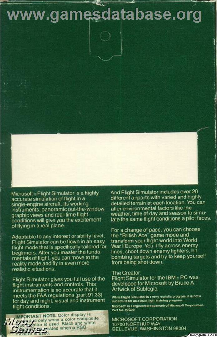 Microsoft Flight Simulator 4.0 - Microsoft DOS - Artwork - Box Back