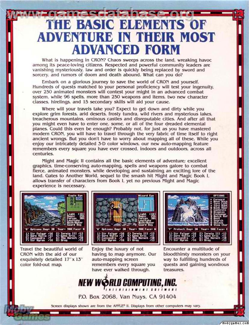 Might and Magic II - Gates to Another World - Microsoft DOS - Artwork - Box Back