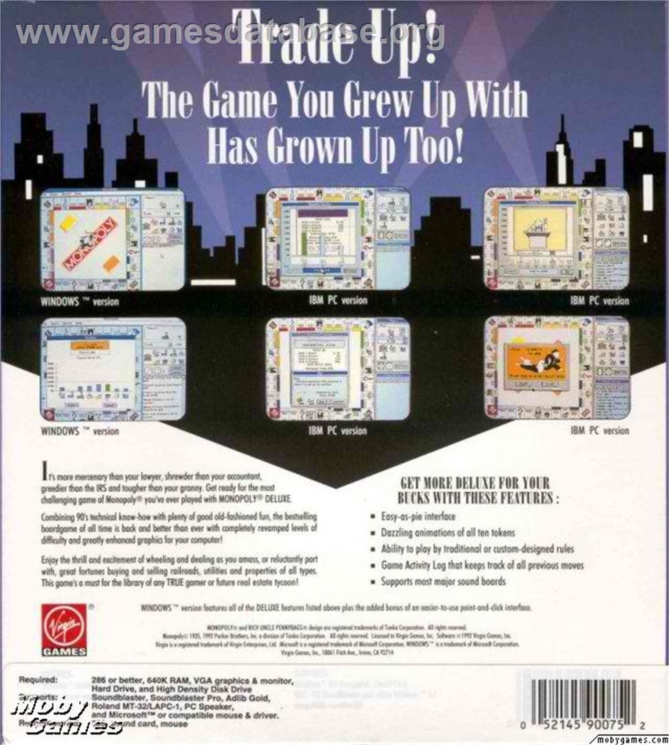 Monopoly Deluxe - Microsoft DOS - Artwork - Box Back