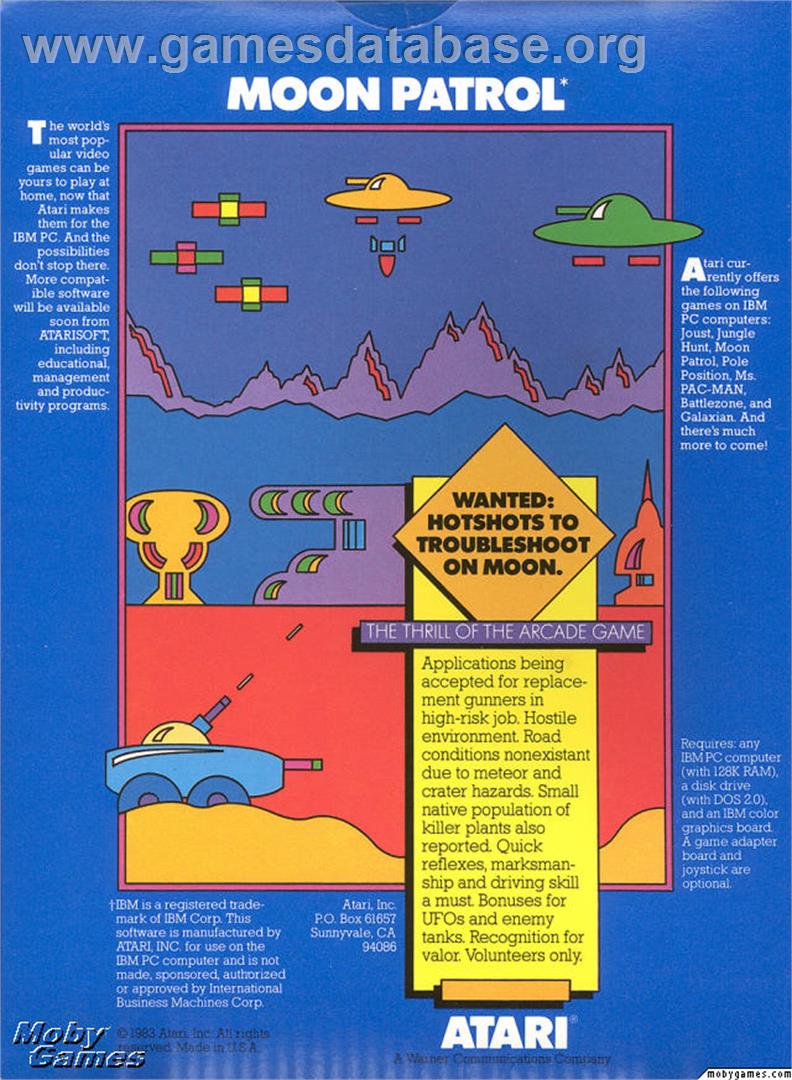 Moon Patrol - Microsoft DOS - Artwork - Box Back