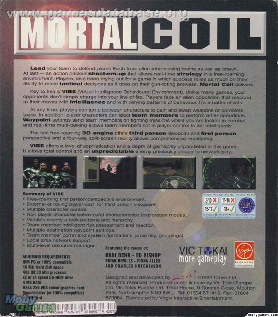 Mortal Coil - Adrenalin Intelligence - Microsoft DOS - Artwork - Box Back