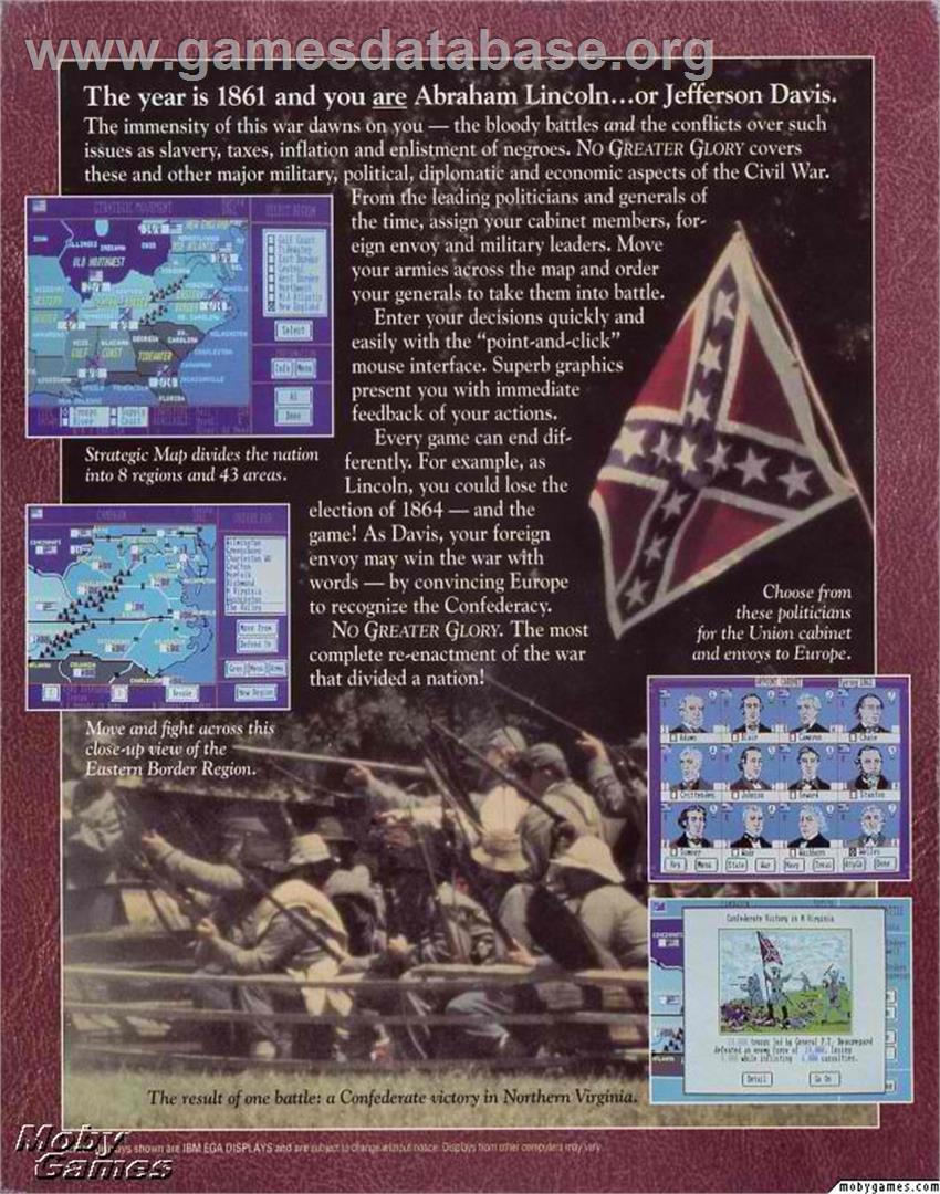 No Greater Glory - The American Civil War - Microsoft DOS - Artwork - Box Back
