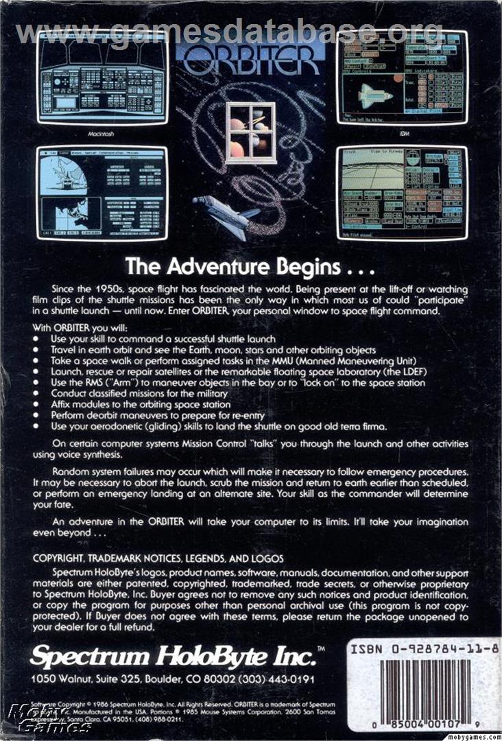 Orbiter - Microsoft DOS - Artwork - Box Back