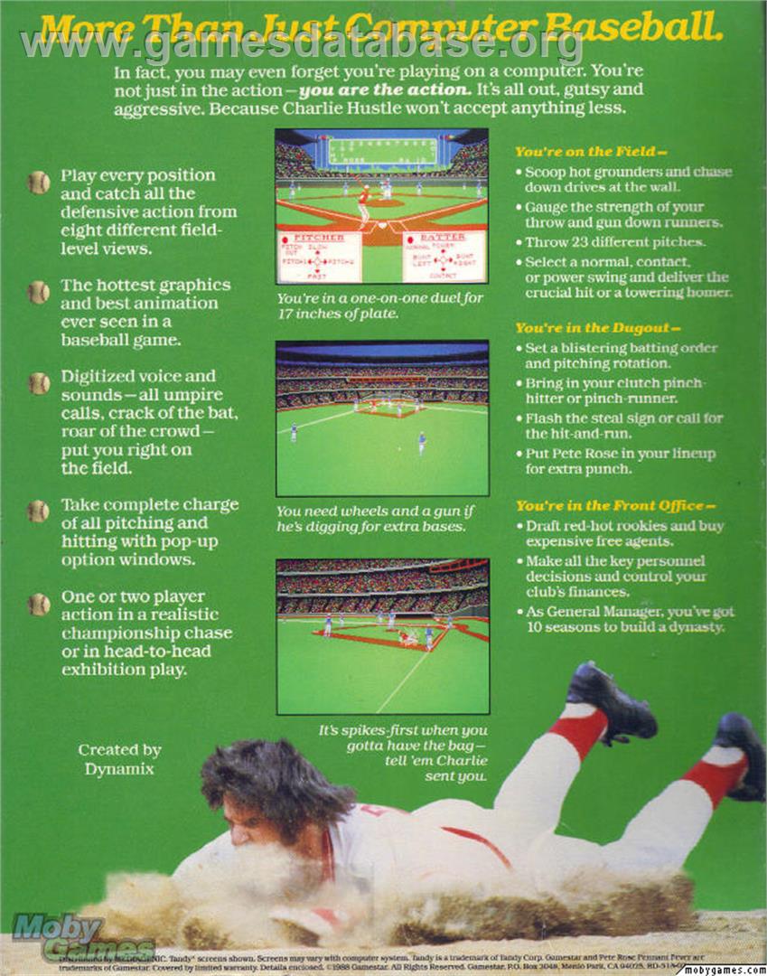 Pete Rose Pennant Fever - Microsoft DOS - Artwork - Box Back
