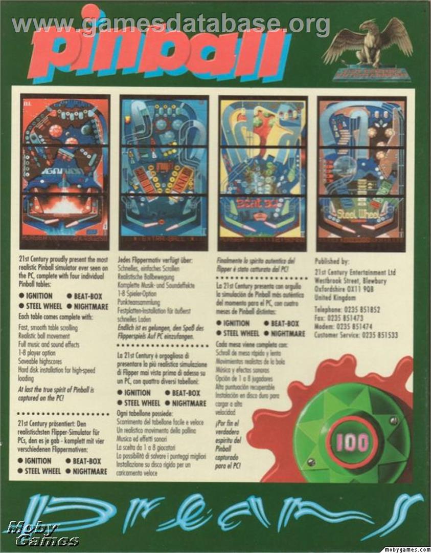 Pinball Dreams - Microsoft DOS - Artwork - Box Back
